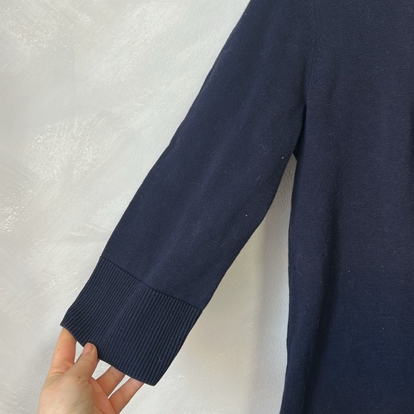 COS crewneck Dress Woven Pleats ruffle 3/4 sleeve navy blue cotton sz small - Picture 4 of 8